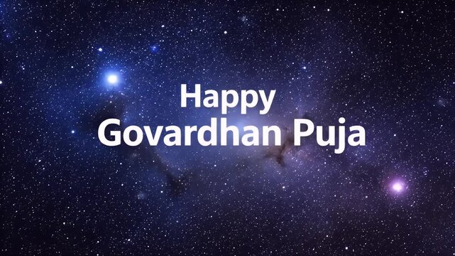 Happy Govardhan Puja greeting text on a beautiful starry night sky and galaxy background