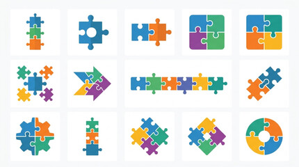 Naklejka premium Colorful Puzzle Piece Icons Set