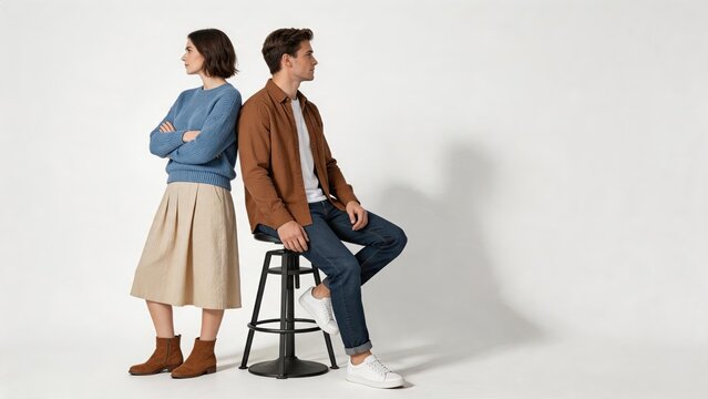 Young couple having argument and disagreement, standing back to back with crossed arms ignoring each other in relationship conflict concept