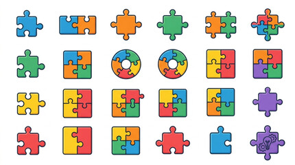 Naklejka premium Colorful Puzzle Pieces Collection
