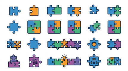 Naklejka premium Colorful Puzzle Piece Set with Human Figures