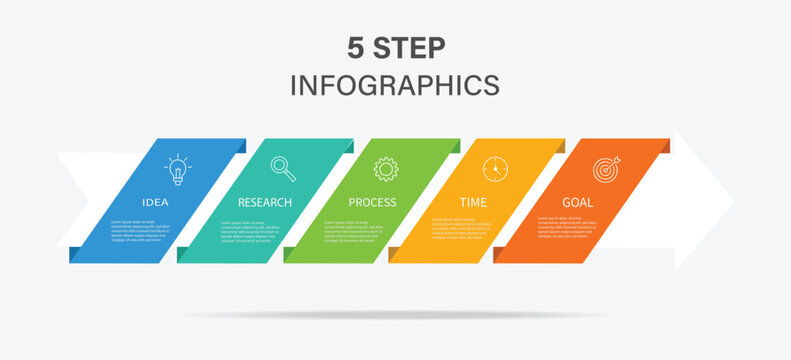 Vector infographic arrow template with 5 steps. Can be used for web design, timeline, diagram, chart, graph, business presentation. Business growth concept. Vector illustration.