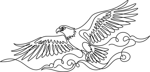 Fototapeta premium Continuous single line drawing of a majestic flying eagle.