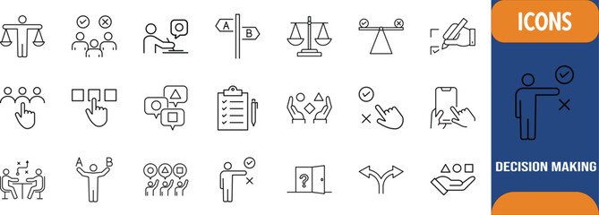 Decision making choice process vector icons. scales icon set, checklist icon set, signpost icon set © Samim shop