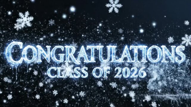 Celebratory Winter Graduation Announcement with Snowflakes and Sparkling Text
