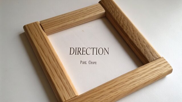 Stylish Wooden Frame Surrounded by Minimalist Design Featuring Clear Message of Direction for Artistic Presentation and Guidance