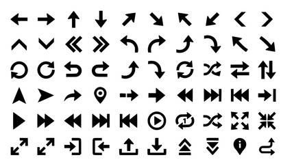 Naklejka premium Modern black arrow symbol collection with navigation buttons packaging signs and directional pointers