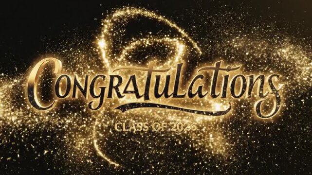 Celebratory digital animation for graduation congratulations with sparkling effects and glowing text for class of 2026