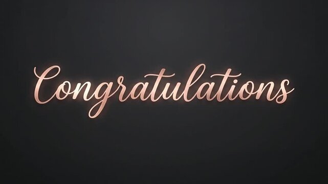 Animated sequence displaying the word 'Congratulations' in elegant script with glowing effects on dark background