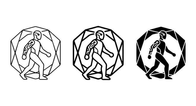 Hacker icon set, outline, solid, silhouette style, white background, vector illustration