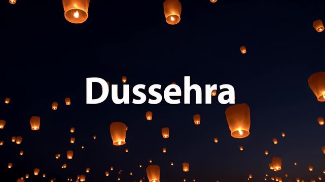 Dussehra sky lanterns floating in the night sky during the traditional indian festival.