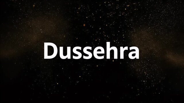 Dussehra festival text animation with golden particles and dust on a black background
