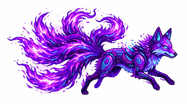 Purple fox with flame tail running.