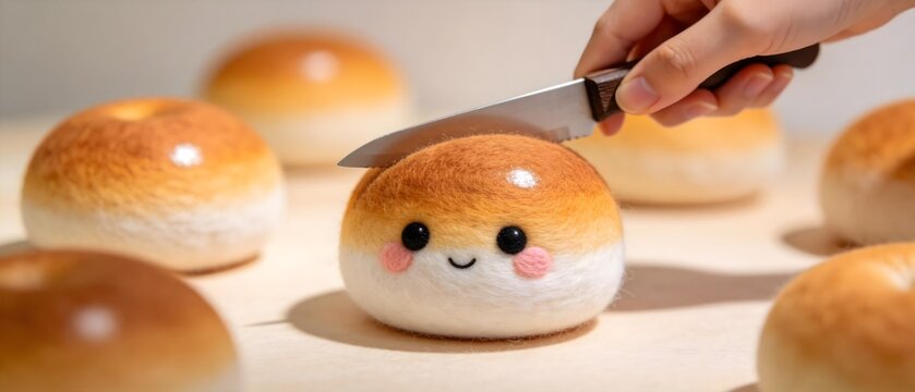 Hand cutting a cute bread bun