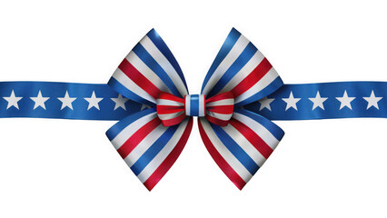 Obraz premium Patriotic ribbon bow with stars on transparent background