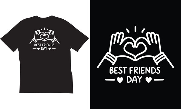 Best Friends Day typography t-shirt design with heart hand gesture illustration