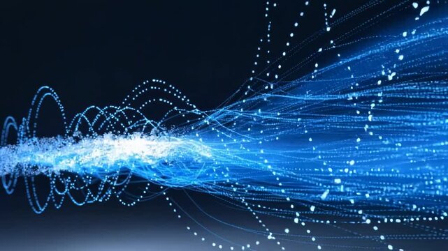 Blue particle wave abstract data stream digital energy light trail motion line technology background dynamic motion pattern glowing futuristic design