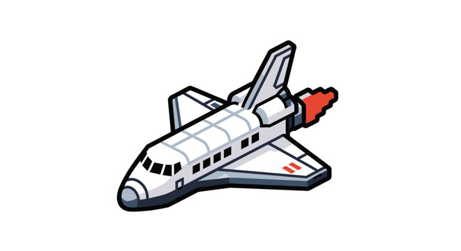 Space Shuttle Cartoon Illustration White.