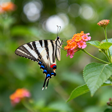 Zebra Swallowtail Butterfly on Lantana Flower