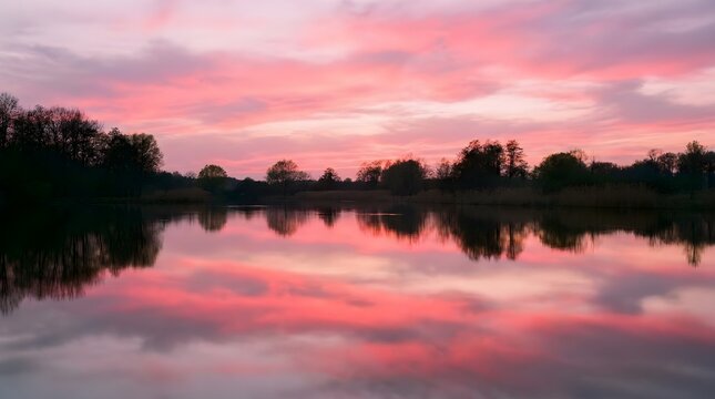 Pink Sky Reflection on Water Serene Dusk