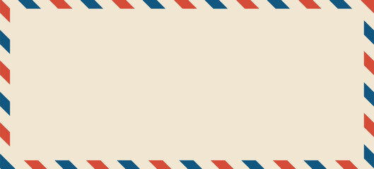 Obraz premium Airmail envelope frame. Commercial envelope. International vintage letter border. Retro air mail postcard with blue and red stripes. Blank correspondence paper template.eps,10