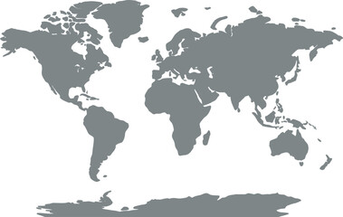 Fototapeta premium Simple grey world map silhouette showing continents on a flat plane
