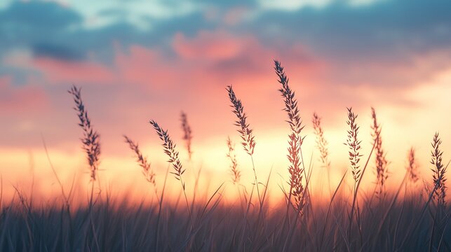 Sunset over tall grasses nature landscape soft light tranquil environment cha gigapixel standard scale