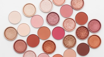 Fototapeta premium Top view of round eyeshadow pans isolated on white background