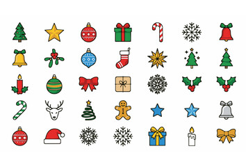 Fototapeta premium Modern Christmas elements vector collection featuring festive holiday symbols decorations and seasonal winter icons