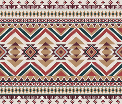 Geometric graphic repeat pattern of navajo native american tribal boho styles. For textiles, rugs, wallpaper, and bohemian style home decor.