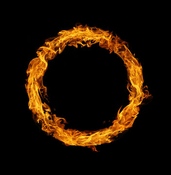 Circle of fire flame on black background