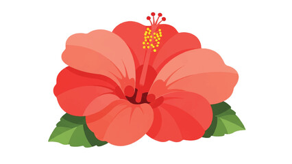 Vibrant Red Hibiscus Flower with Green Leaves. © alvi rudi kurniawan