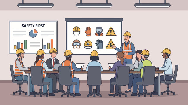 Industrial Safety Training Session in Conference Room Illustration