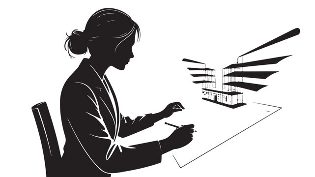 Businesswoman Designing Building Plans With Pencil On Paper For Architecture Concepts