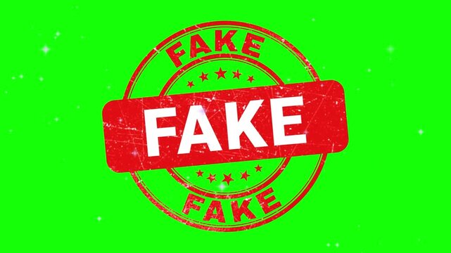 A bright green background with a red fake stamp and white text reading fake in the center of the image
