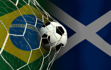 Naklejka premium Football Cup competition between the national Brazil and national Scotland.