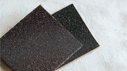 Fototapeta premium sandpaper. A sheet of sandpaper with dark granules next to a piece of polished metal. safety posters, maintenance manuals, designed for industrial assembly lines and welding operations.