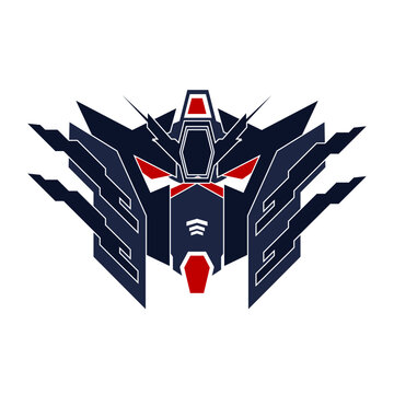 Dark Mecha Robot Head Mascot Emblem with Matte Black Armor and Red Eyes