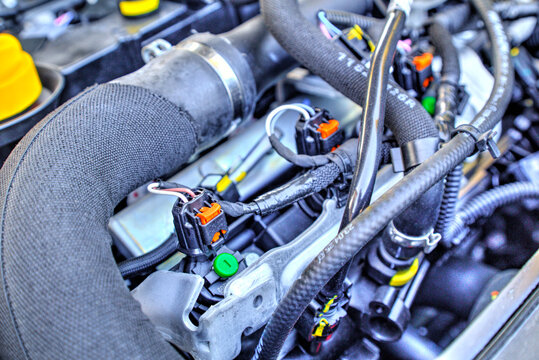 Modern car engine background close up view