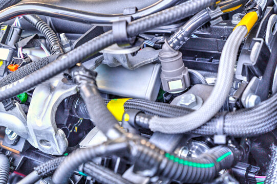 Modern car engine background close up view