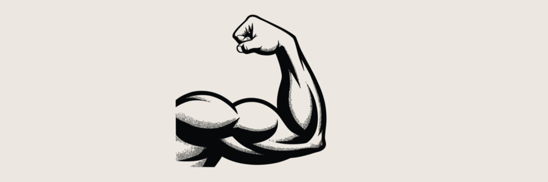 Muscular Arm Flexing Bicep on Beige Background