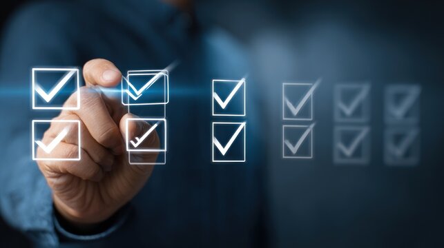 Person checking boxes on a transparent bg