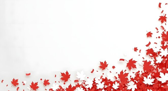 Happy canada day celebration with red and white maple leaves