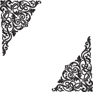 Black floral corner frame with swirling leaves and scrolls design element
