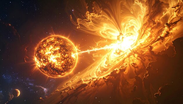 Cosmic Collision - A Dramatic Depiction of Stellar Interaction and Energy Transfer.