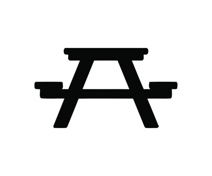 Print: Wooden picnic table icon for park and outdoor dining