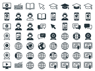 Fototapeta premium Online Education and E-Learning Icon Set - Distance Learning, Digital Business, Webinar, and Global Communication Symbols