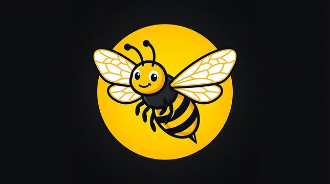 Smiling Bee in Yellow Circle queen bee logo