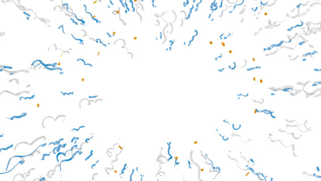 3d realistic render of argentina football celebration confetti with flowing light blue white and gold streamers exploding outwards for world cup championship victory decoration