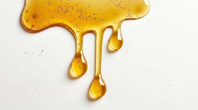 Golden honey dripping down with particles 